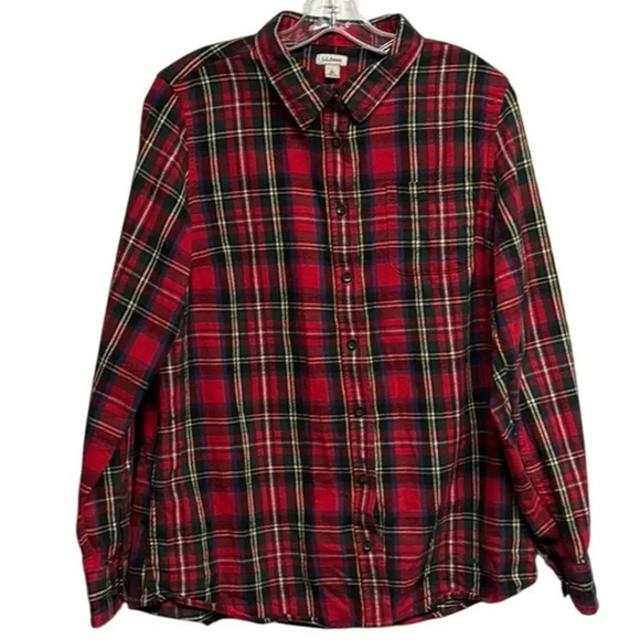 Men's LL Bean Red Tartan Plaid Flannel Button Up Flannel Shirt Size Large (L) - Picture 1 of 6